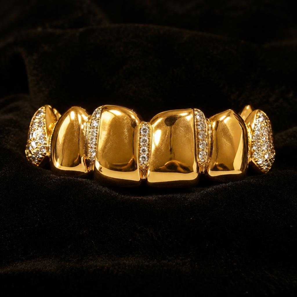 Solid gold grillz with diamond accents
